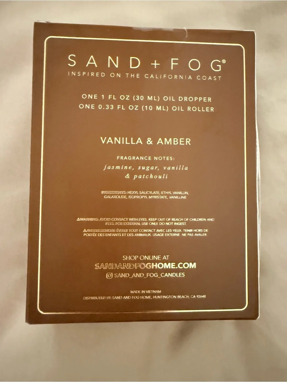 Sand + Fog Vanilla & Amber Oil Gift Set NIB